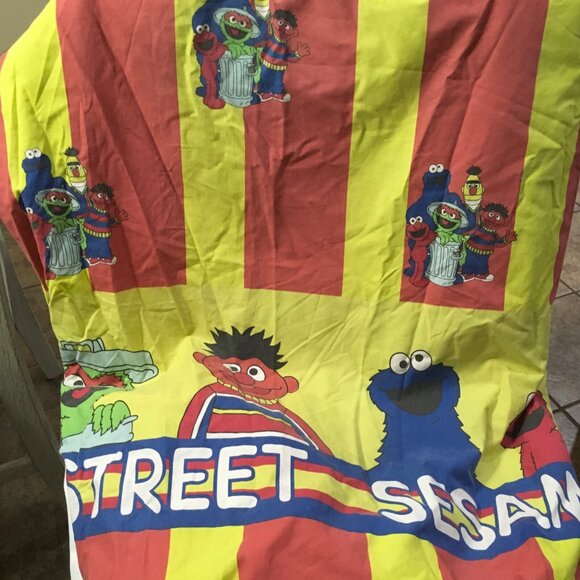 Vintage Sesame Street Fitted Twin Bedsheet Red Yellow Stripe Elmo Fabric Craft - Picture 1 of 4